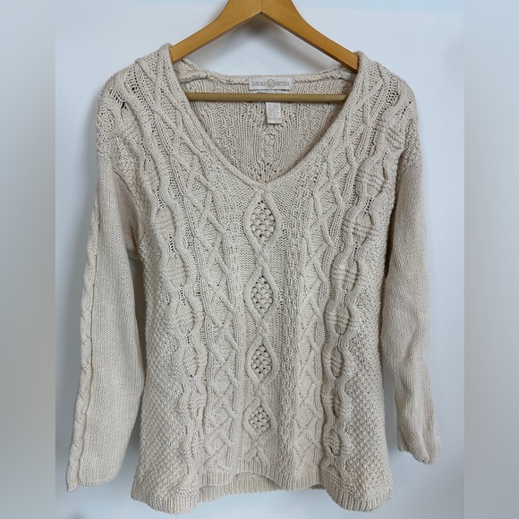 Vintage Cape Isle Knitters Handmade Chunky Cable Knit‎ Sweater Cream Ivory - Picture 1 of 9